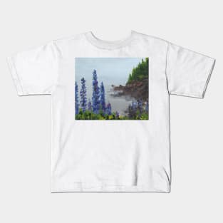 Maine lupins in fog Kids T-Shirt